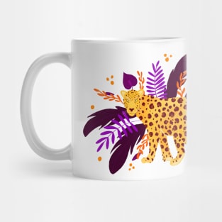 Leopard in the jungle - purple and yellow Mug